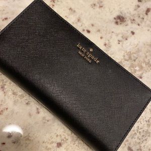 KATE SPADE , BLACK GRAINED LEATHER WALLET.